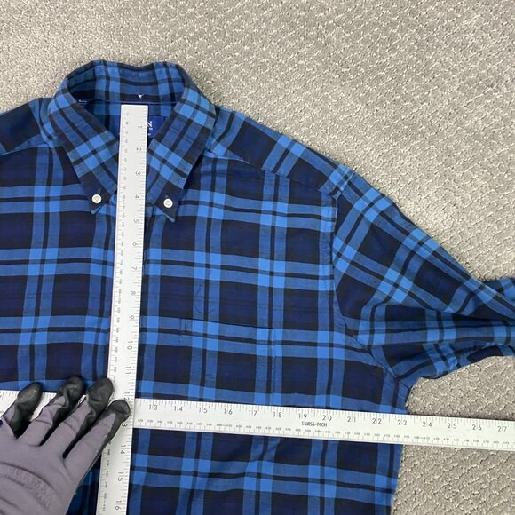 Eton Flannel Shirt Large 42 16.5 Blue Contemporary Fit Lightweight Plaid Indigo - Picture 8 of 13